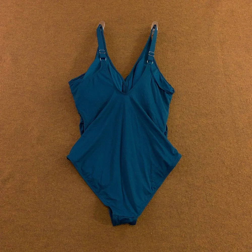 Holipick Womens XXL Teal Blue Twist Front Ruched One Piece Swimsuit NWT